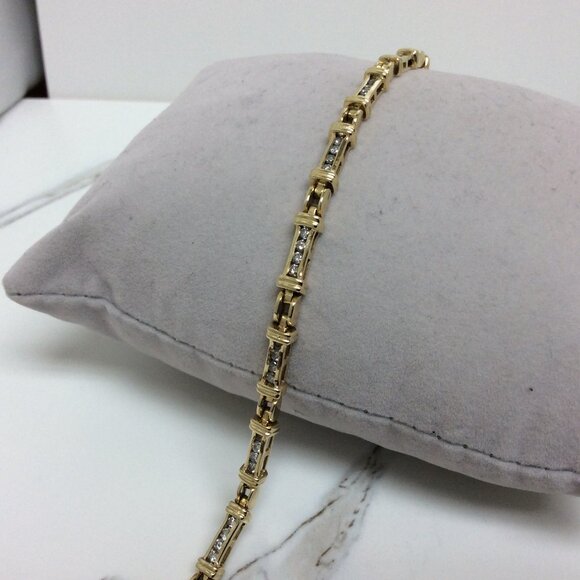 Lady's 14k Yellow Solid Real Gold Diamond Tennis Link Bracelet 13.20g  8''  1ct - Picture 1 of 10